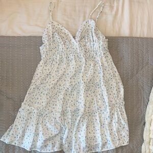 Cotton Candy Mini Dress White and Blue with Ruffled Skirt